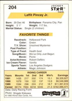 1992 Jockey Star #204 Laffit Pincay Jr. Back
